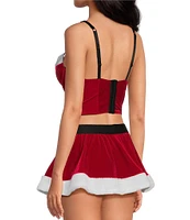 Cinema Etoile Padded Cup Velvet and Sherpa Santa Baby Bustier and Skirt Set