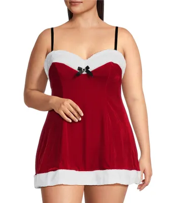 Cinema Etoile Plus Size Molded Cup Velvet and Sherpa Santa Babydoll