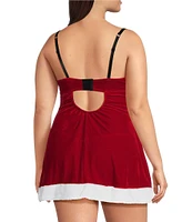 Cinema Etoile Plus Size Molded Cup Velvet and Sherpa Santa Babydoll