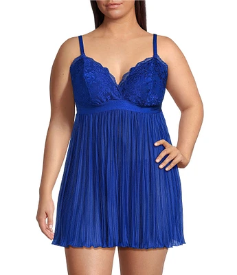 Cinema Etoile Plus Size Soft Cup Pleated Mesh Skirt Babydoll