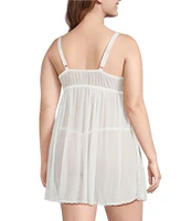 Cinema Etoile Plus Size Solid Chiffon & Lace Open Side Babydoll