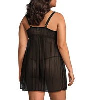 Cinema Etoile Plus Size Solid Chiffon & Lace Open Side Babydoll