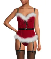 Cinema Etoile Velvet Santa Festive Feathered Bustier