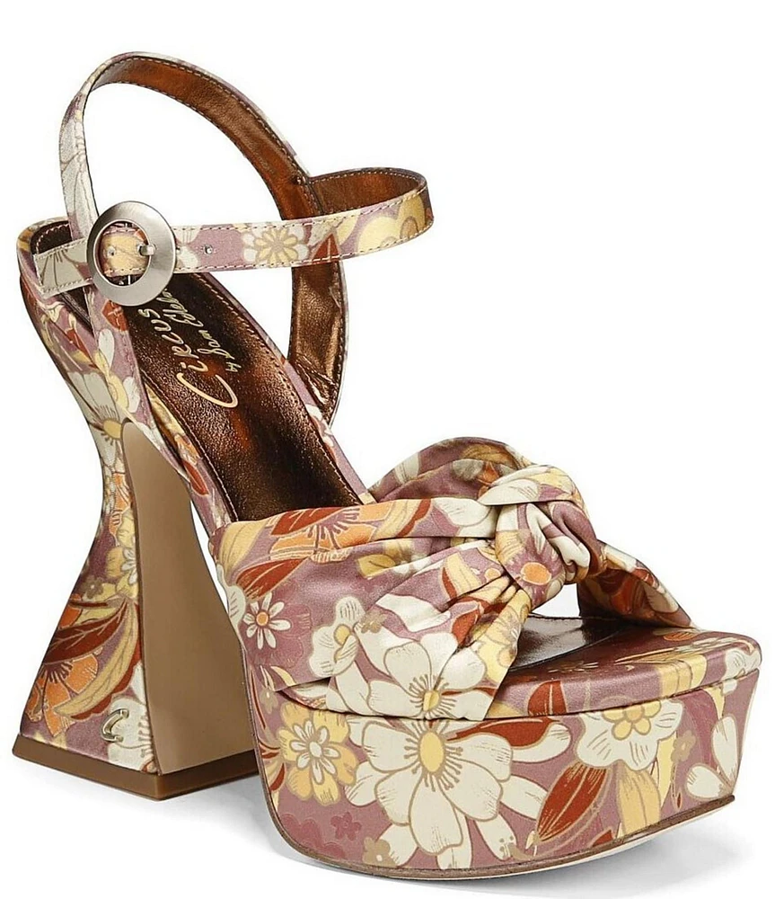 Circus NY by Sam Edelman Audrea Floral Satin Ankle Strap Platform Sandals