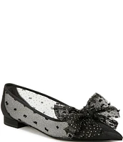 Circus NY by Sam Edelman Darcey Embellished Polka Dot Mesh Cap Toe Bow Detail Point Toe Ballet Flats