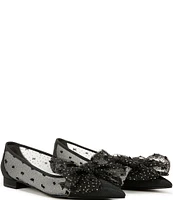 Circus NY by Sam Edelman Darcey Embellished Polka Dot Mesh Cap Toe Bow Detail Point Toe Ballet Flats