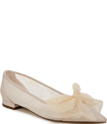 Circus NY by Sam Edelman Darcey Polka Dot Mesh Cap Toe Bow Detail Point Toe Ballet Flats