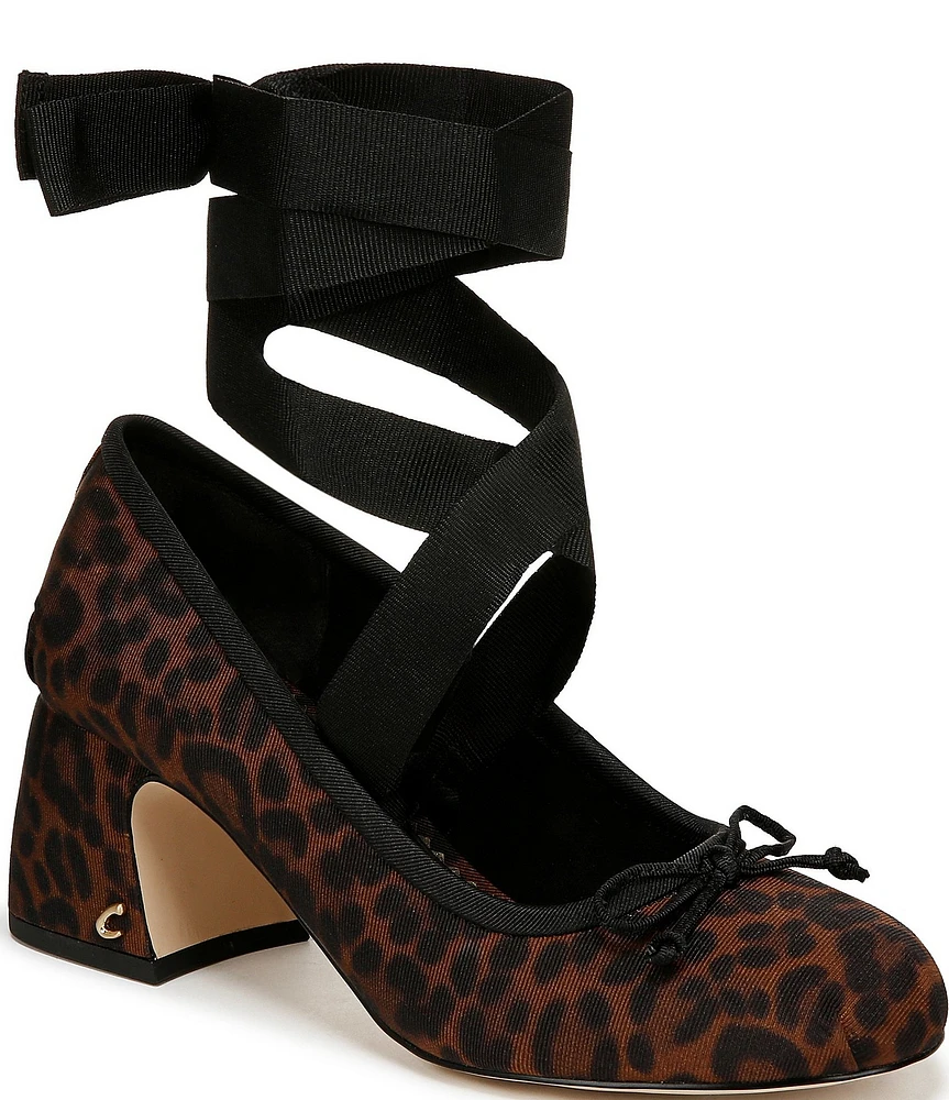 Circus NY by Sam Edelman Della Leopard Print Ankle Wrap Block Heel Pumps