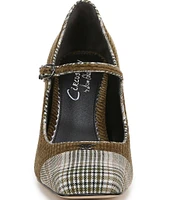 Circus NY by Sam Edelman Elora Corded Velvet and Plaid Mary Jane Cap Toe Dress Pumps