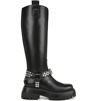 Circus NY by Sam Edelman Hayes Metal Leather Studded Harness Moto Tall Boots