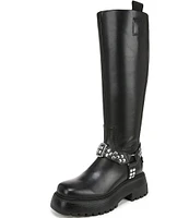 Circus NY by Sam Edelman Hayes Metal Leather Studded Harness Moto Tall Boots