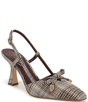 Circus NY by Sam Edelman Monica Plaid Fabric Bow Detail Slingback Dress Pumps