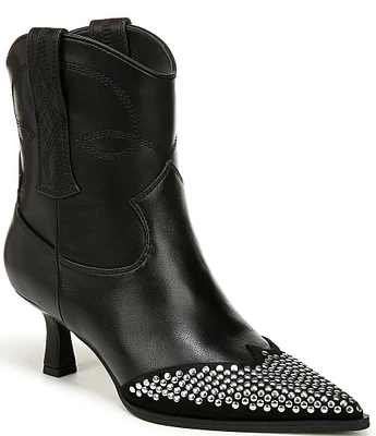 Circus NY by Sam Edelman Yolanda Studded Pointed Toe Kitten Heel Western Booties