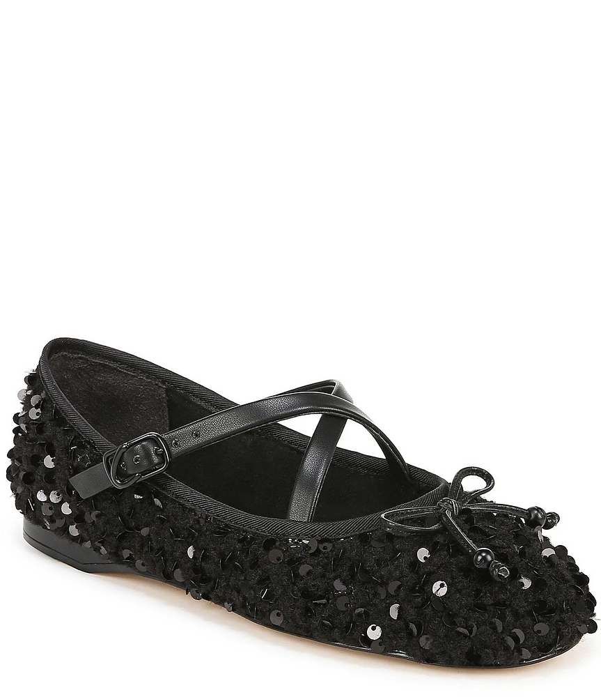 Circus NY by Sam Edelman Zuri Cozy Sequin Faux Shearling Cross Over Bow Ballerina Flats