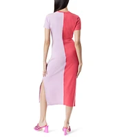 Circus NY by Sam Edelman Tabatha Short Sleeve Colorblock Side Slit Midi Dress