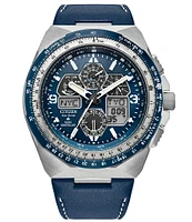 Citizen Men's Blue Leather Strap Eco-Drive Water Resistance 200 Stainless Steel Watch