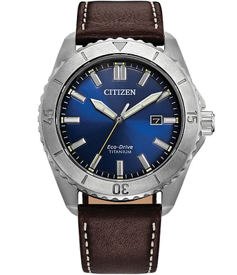 Citizen Men's Eco WR100 Three Hand Brown Leather Strap Watch