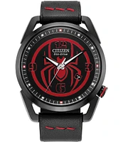 Citizen Men's Marvel Miles Morales Spider-Man Three Hand Black Leather Strap Watch