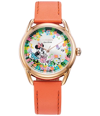 Citizen Women's Disney Collection Gardening Minnie Three Hand Pink Leather Strap Watch