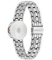 Citizen Women's Silhouette Crystal Three Hand Rose Gold Accented Stainless Steel Bracelet Watch