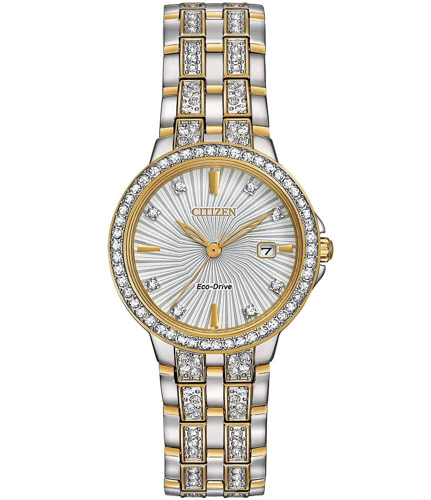 Citizen Women's Silhouette Crystal Three Hand Two Tone Stainless Steel Bracelet Watch