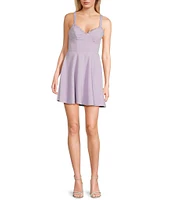 City Vibe Embroidered Flower Trim Sweetheart Neck Spaghetti Strap Fit And Flare Dress