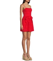 City Vibe Eyelet Embroidered Sleeveless Bow Accent Dress