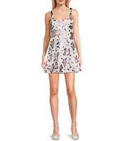 City Vibe Floral Print Square Neck Fit & Flare Trim Dress