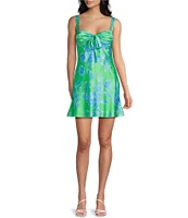 City Vibe Floral Print Sweetheart Neck Tie Front Bustier Bodice Mini Dress