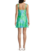 City Vibe Floral Print Sweetheart Neck Tie Front Bustier Bodice Mini Dress