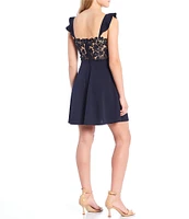 City Vibe Flutter Sleeve Lace Back Fit-And-Flare Dress