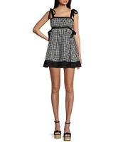 City Vibe Gingham Print Ribbon Trim Baby Doll Dress