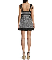 City Vibe Gingham Print Ribbon Trim Baby Doll Dress