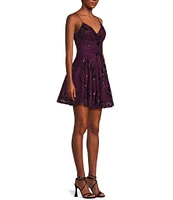 City Vibe Lace & Sequin-Embroidered Mesh Overlay Fit & Flare Party Dress