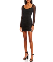 City Vibe Long Mesh Sleeve Shirred Dress