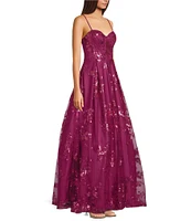 City Vibe Mesh Sequin Spaghetti Strap Sweetheart Neck Ballgown Dress