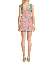 City Vibe Mixed Floral Print Sweetheart Neck Smocked Empire Waist Tiered Dress