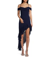 City Vibe Off The Shoulder Drape Chiffon Ruffle Hi-Lo Dress