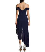 City Vibe Off The Shoulder Drape Chiffon Ruffle Hi-Lo Dress