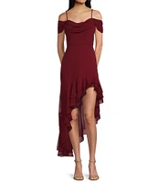 City Vibe Off The Shoulder Drape Chiffon Ruffle Hi-Lo Dress