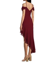 City Vibe Off The Shoulder Drape Chiffon Ruffle Hi-Lo Dress