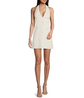 City Vibe Pearl Beaded Applique Halter Neck Dress