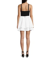 City Vibe Plunge Neck Sleeveless Corset Bodice 2-Tone Layered Dress