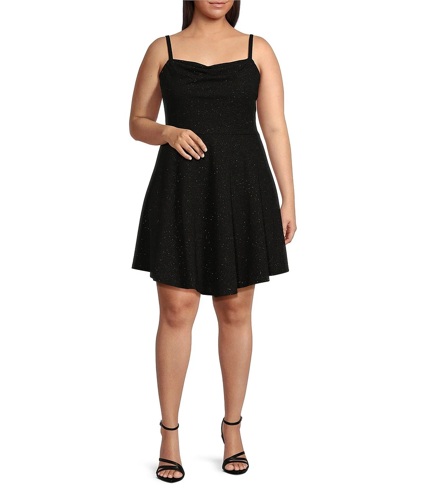 City Vibe Plus Glitter Drape Neck Fit & Flare Dress