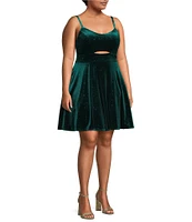 City Vibe Plus Glitter Velvet Front Cut-Out Fit-And-Flare Dress