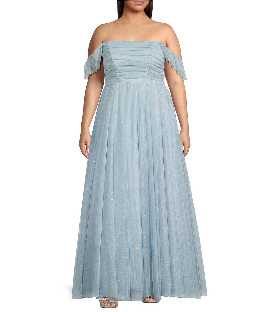City Vibe Plus Size Off-The-Shoulder Ruched Bodice Long Dress