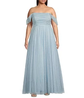 City Vibe Plus Size Off-The-Shoulder Ruched Bodice Long Dress
