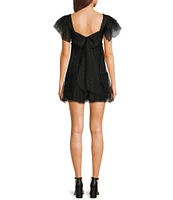 City Vibe Short Flutter Sleeve Tiered Ruched Front Bodice Dress