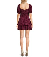 City Vibe Short Sleeve Burnout Velvet Double Hem Fit-And-Flare Dress