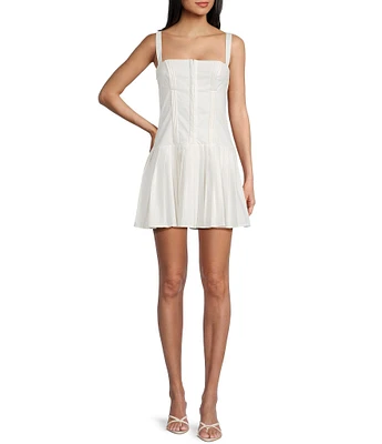 City Vibe Sleeveless Bustier Bodice Pleated Drop Waist Mini Dress
